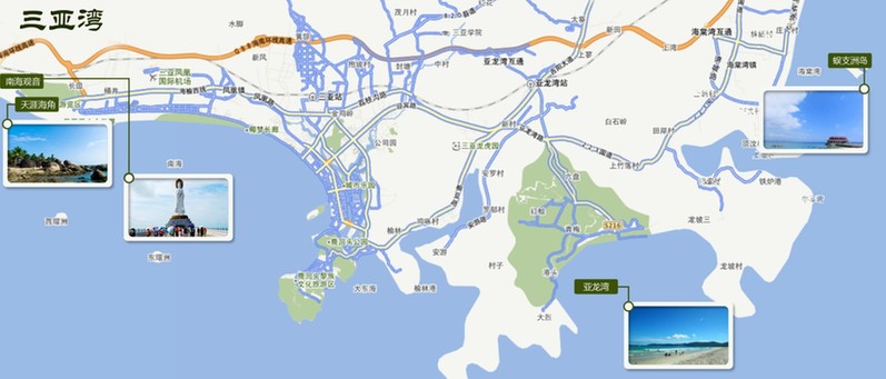 从天涯海角到南海观音,从一望; 腾讯地图街景城市; 三亚迎宾路地图